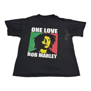 Bob‎ Marley One Love Reggae Music Portrait Black Cotton Shirt Men's XL FLAWS